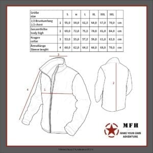 Fleece Jacke Combat Größentabelle