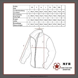 MFH Fleece-Jacke Alpin Größentabelle