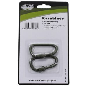 MFH Karabiner 6 mm x 6 cm 2er Pack oliv